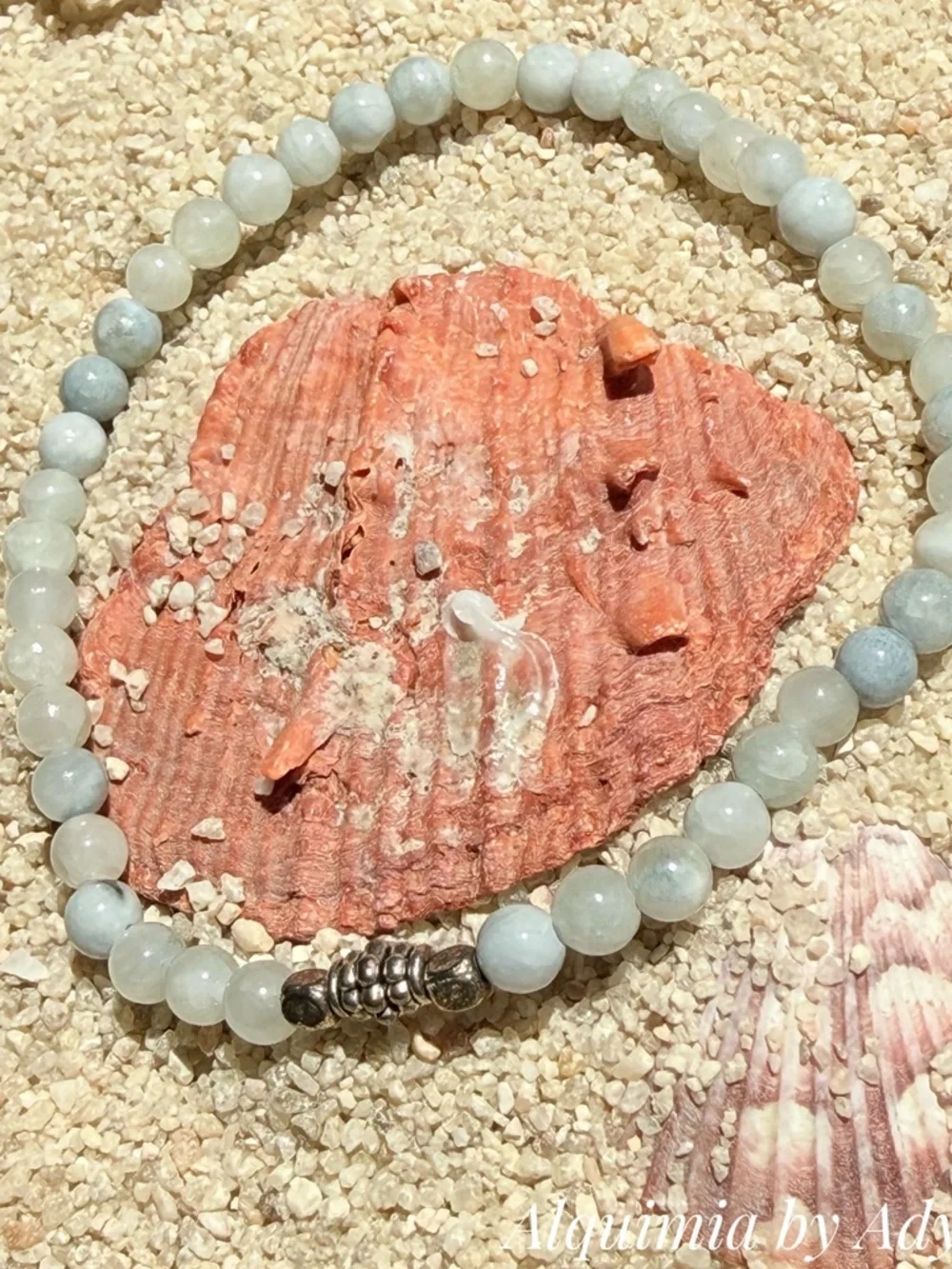 AQUAMARINE Pale Aqua Beaded Stretch Bracelet with Silver Accents